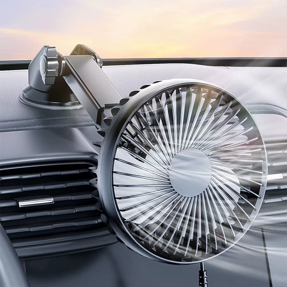 12V/24V Windshield Desk Fan USB Suction Cup Auto Cooler 360 Degree Adjustable Car Dashboard Fan 3 Speeds Auto Single Head Fan