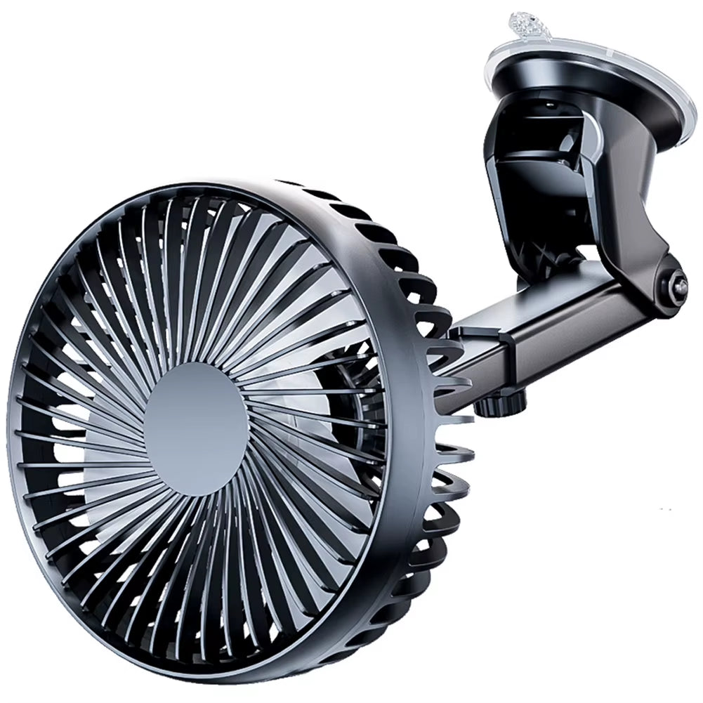 12V/24V Windshield Desk Fan USB Suction Cup Auto Cooler 360 Degree Adjustable Car Dashboard Fan 3 Speeds Auto Single Head Fan