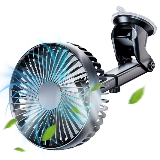 12V/24V Windshield Desk Fan USB Suction Cup Auto Cooler 360 Degree Adjustable Car Dashboard Fan 3 Speeds Auto Single Head Fan
