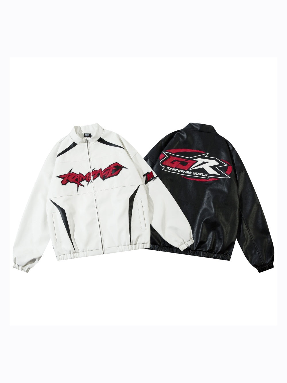 Locomotive Style PU Leather Contrast Color Jacket Couple Baggy Coat