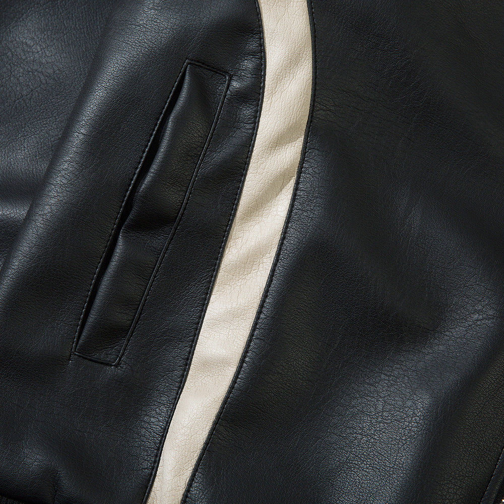 European And American Letters Affixed Cloth Embroidered Loose Leather Coat Coat